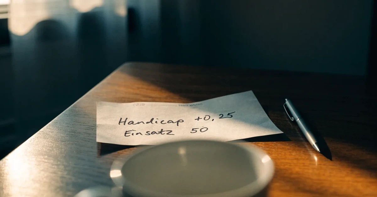Ein leerer Papier-Wettschein liegt neben einem Kugelschreiber auf einem Tisch, ohne lesbaren Aufdruck.