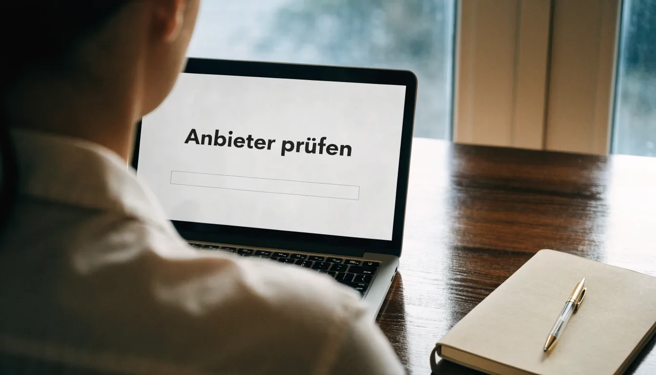 Eine Messingwaage steht auf einer dunklen Holzplatte vor einem Fenster, durch das weiches Tageslicht fällt.