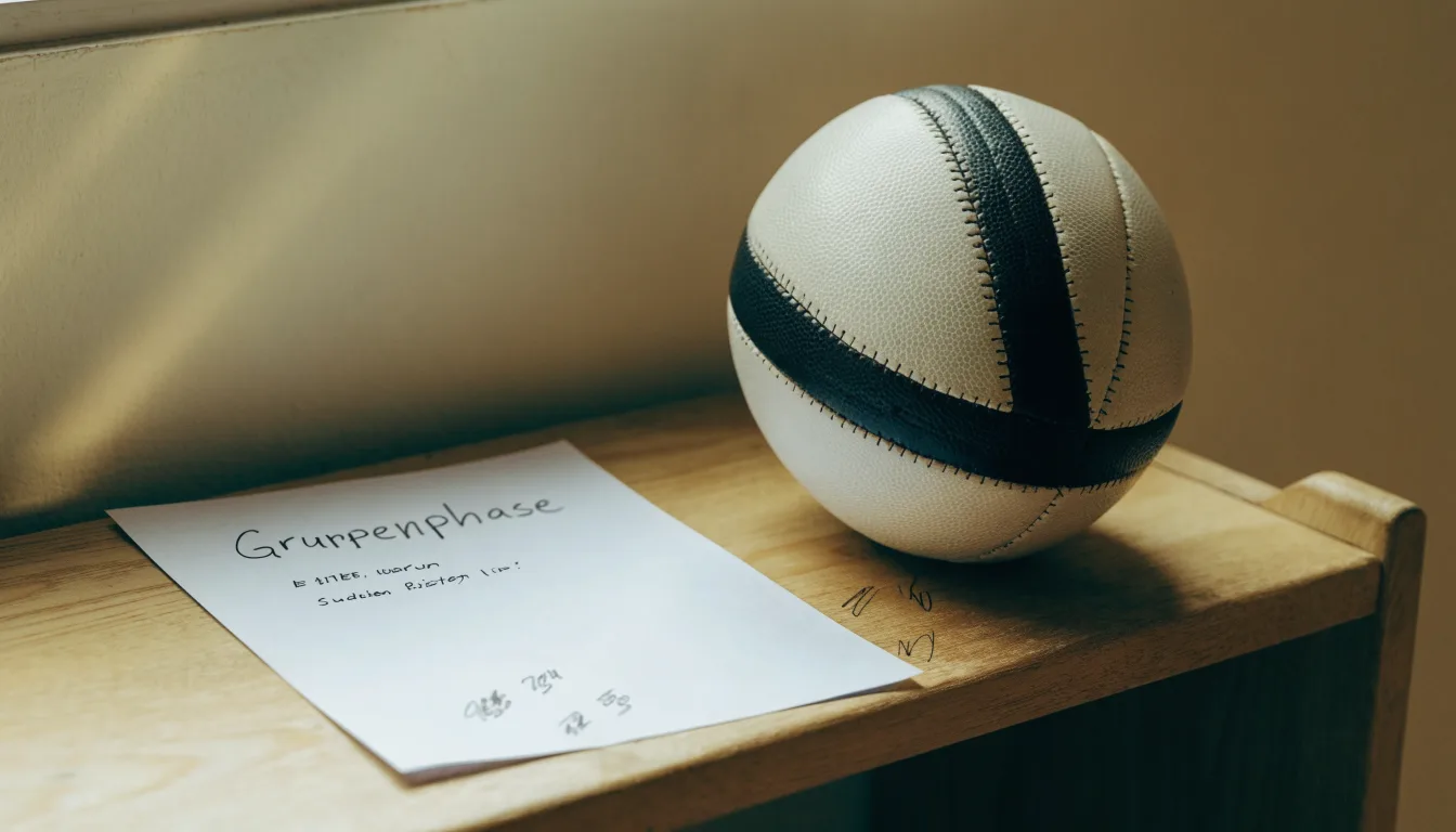 Eine Weltkarte aus Holz hängt an einer Wand, davor liegt ein Fußball auf einem Regal, ohne erkennbare Beschriftung.