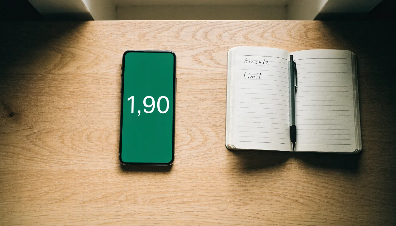 Ein Smartphone mit dunklem Display liegt neben einem Notizbuch und einem Kugelschreiber auf einem Tisch.