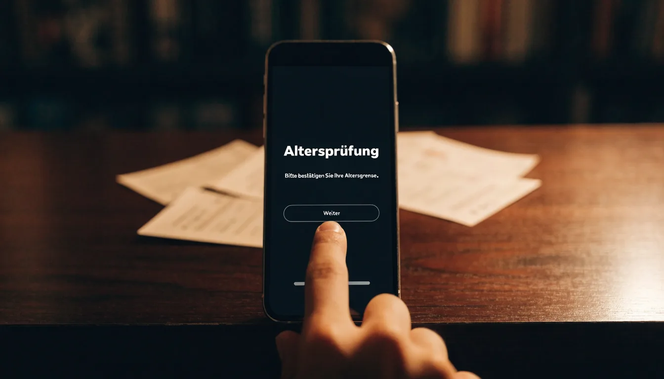Eine Balkenwaage aus Messing steht neben einem hölzernen Richterhammer auf einem dunklen Pult, im Hintergrund ein unscharfes Bücherregal.