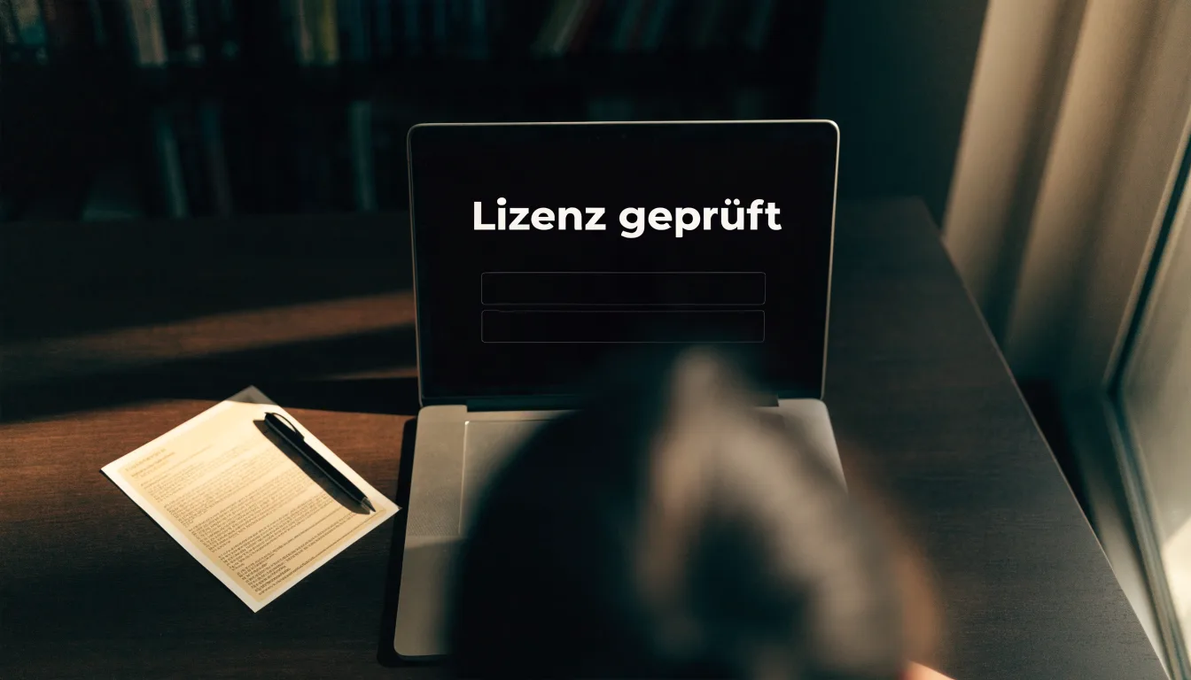 Ein hölzerner Richterhammer liegt auf einem dunklen Pult neben einem Messinggewicht, im Hintergrund ein unscharfes Bücherregal.
