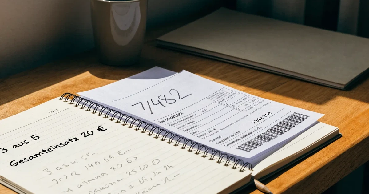Ein Notizbuch mit handschriftlichen Notizen und einem Bleistift liegt neben einem Taschenrechner auf einem aufgeräumten Schreibtisch.