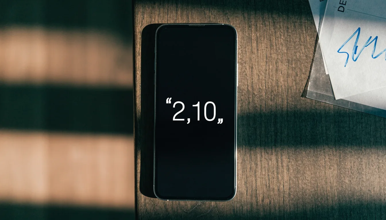 Ein Smartphone mit dunklem Display liegt neben einem leeren Papier-Wettschein auf einem Holztisch, Licht fällt von der Seite.