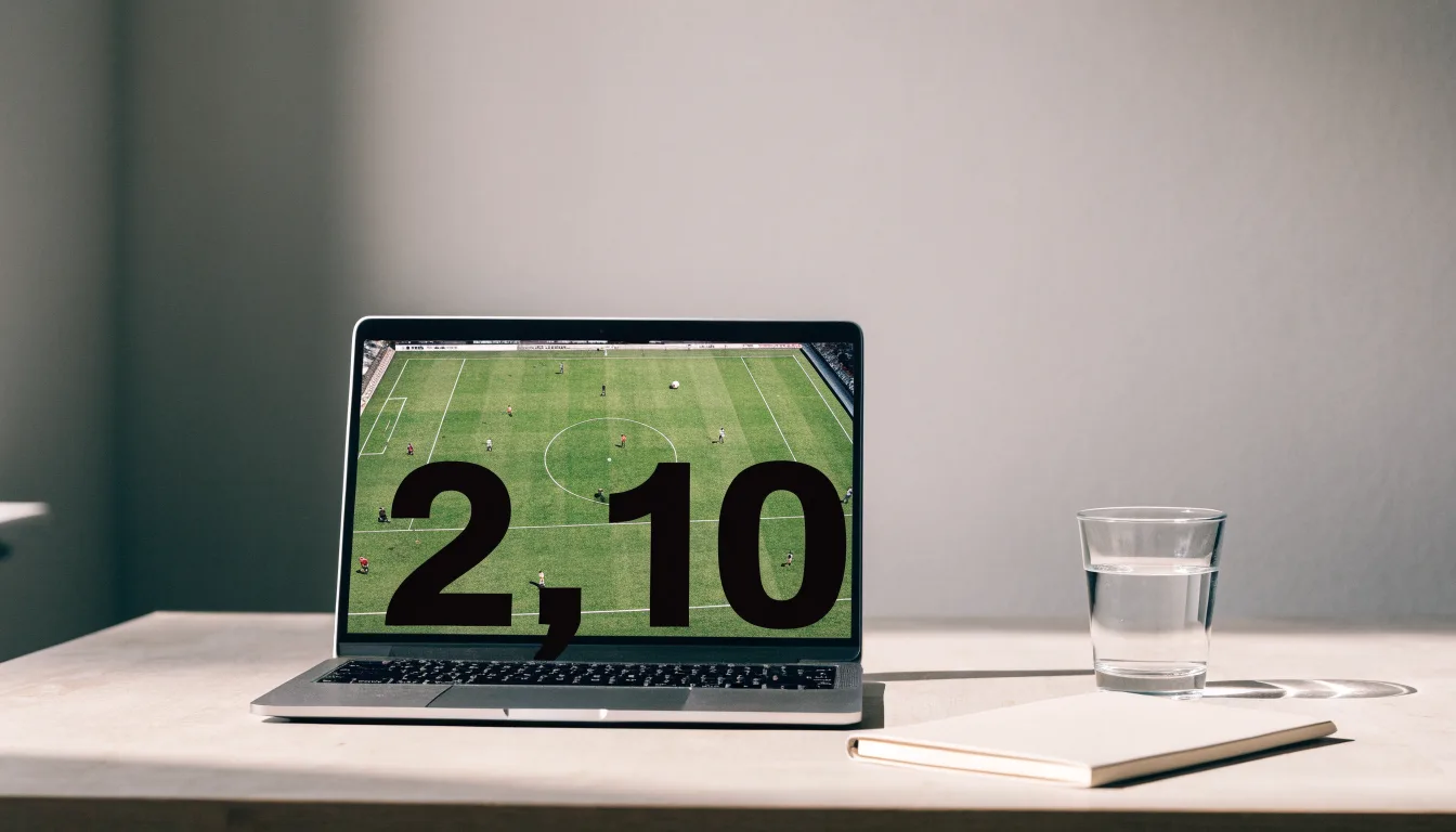 Ein Laptop mit dunklem Bildschirm steht aufgeklappt auf einem Schreibtisch, daneben ein Notizbuch und ein Glas Wasser.