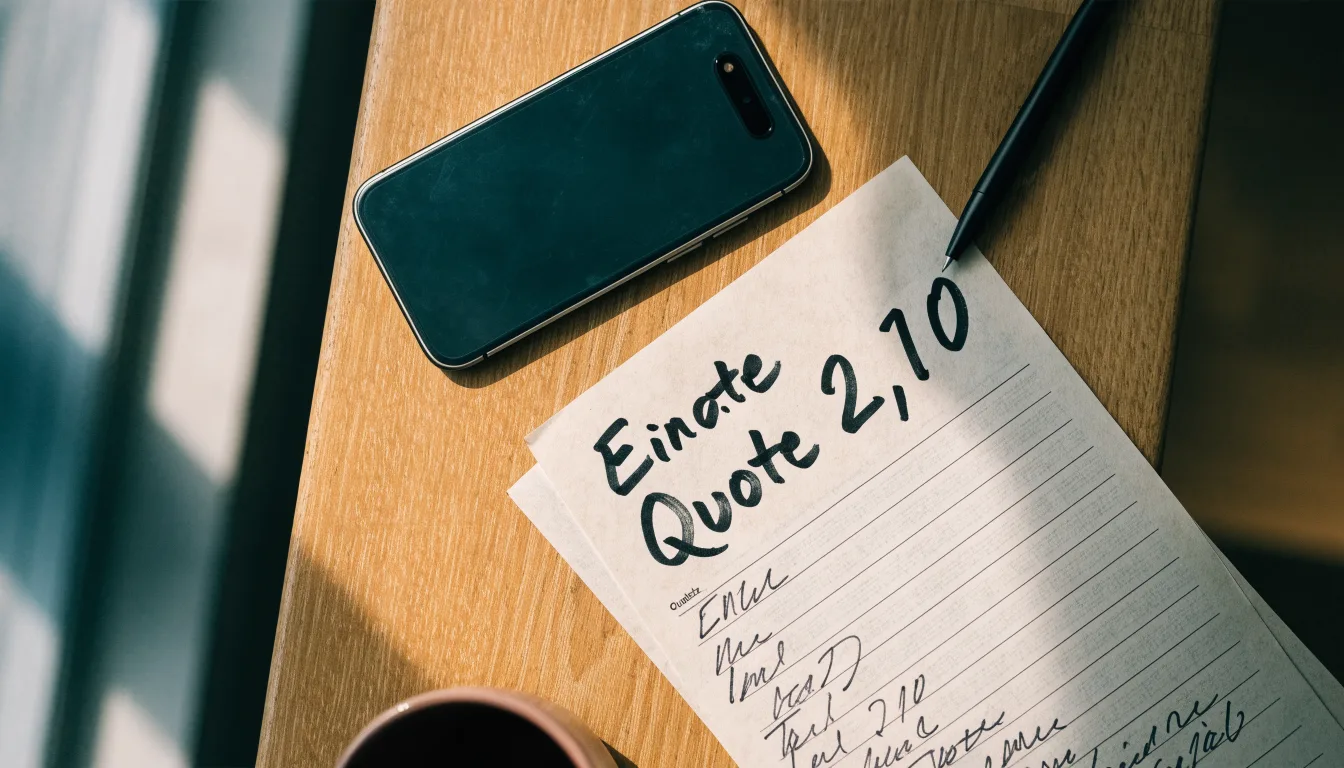 Ein Notizbuch mit handschriftlichen Notizen und ein Taschenrechner liegen auf einem Schreibtisch neben einem Smartphone mit dunklem Display.